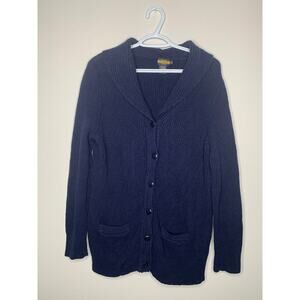Ralph Lauren Rugby Navy Blue Cable Knit Linen Cotton Blend Cardigan